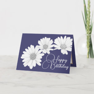 Modern Girly Daisies Floral Flower Purple Birthday Card
