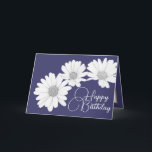 Modern Girly Daisies Floral Flower Purple Birthday Card<br><div class="desc">Photograph featuring a close-up cut-out of three beautiful white daisies contrasted against a purple-coloured background. This card is offered in a number of different background colours. The daisies cover the front of this postcard which can be used as a thank you card, a birthday card, or any other card of...</div>