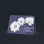 Modern Girly Daisies Floral Flower Purple Birthday Card<br><div class="desc">Photograph featuring a close-up cut-out of three beautiful white daisies contrasted against a purple-coloured background. This card is offered in a number of different background colours. The daisies cover the front of this postcard which can be used as a thank you card, a birthday card, or any other card of...</div>