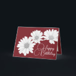Modern Girly Daisies Floral Flowers Red Birthday Card<br><div class="desc">Photograph featuring a close-up cut-out of three beautiful white daisies contrasted against a red coloured background. This card is offered in a number of different background colours. The daisies cover the front of this postcard which can be used as a thank you card, a birthday card, or any other card...</div>