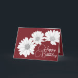 Modern Girly Daisies Floral Flowers Red Birthday Card<br><div class="desc">Photograph featuring a close-up cut-out of three beautiful white daisies contrasted against a red coloured background. This card is offered in a number of different background colours. The daisies cover the front of this postcard which can be used as a thank you card, a birthday card, or any other card...</div>