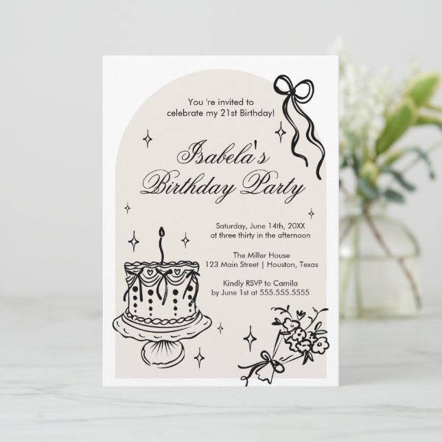Modern girly doodle Birthday Invitation (Standing Front)