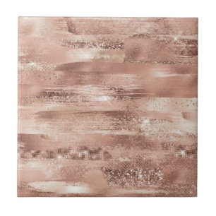 Modern Girly Dusty Rose Blush Brush Strokes Glam Tile