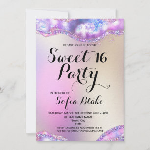 Modern Girly Elegant Glitter 16th birthday Opal Invitation