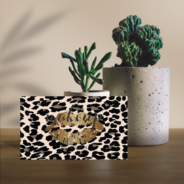 Modern Girly Elegant Leopard Print  Glittery Lips Business Card (Creator Uploaded)