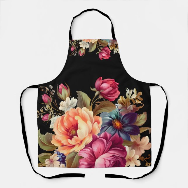 Modern Girly Floral All Over Print Apron (Front)