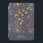 Modern girly floral colourful initial navy blue iPad mini cover<br><div class="desc">Modern girly floral colourful and navy blue personalised initial and name simple classy phone case design.</div>