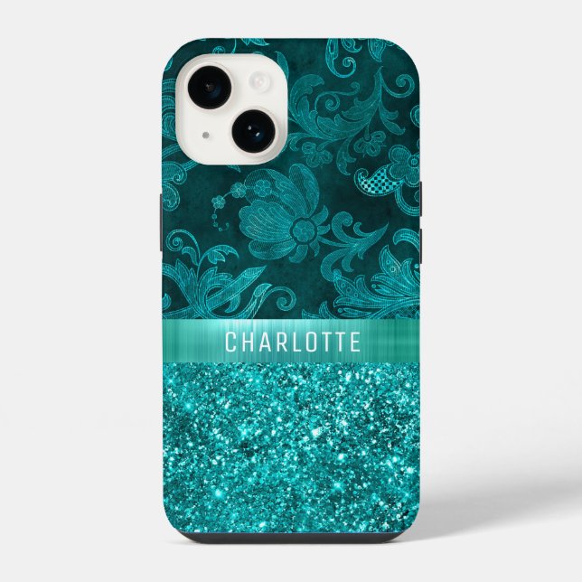 Modern Girly Floral Glitter Pattern Personalised iPhone Case (Back)