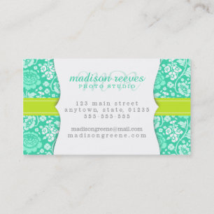 Modern Girly Floral Teal & Lime Green Personalised Business Card