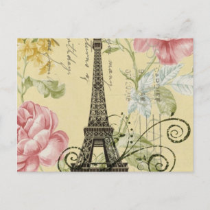 Modern Girly  floral Vintage Paris Eiffel Tower Postcard