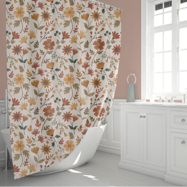 Modern Girly Flowers And Leaves Pattern Gold Rust Shower Curtain (Modern Girly Flowers And Leaves Pattern Gold Rust Shower Curtain from Studio Posies.)