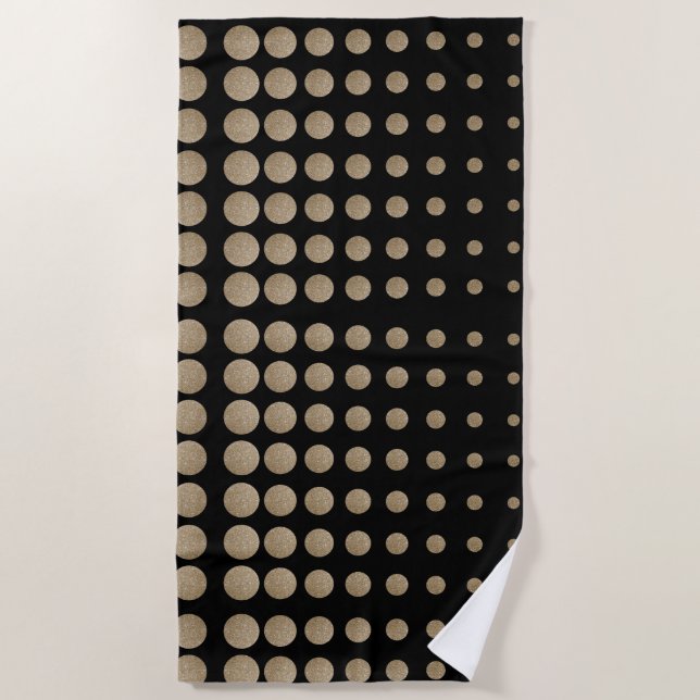 modern girly geometric black gold polka dots beach towel (Front)