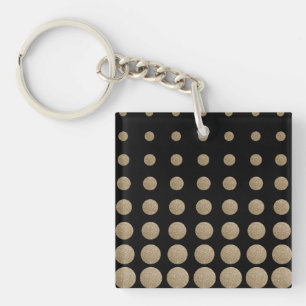 modern girly geometric black gold polka dots key ring