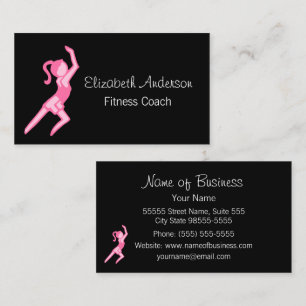 Modern Girly Girl Pink and Black Fitness Coach Business Card