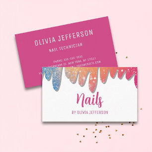 Modern Girly Glitter Drips Nail Salon Artist Business Card