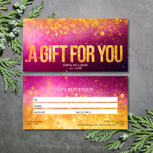 Modern Girly Glitter Pink Certificate Gift Card