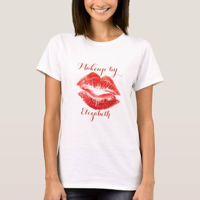 Modern Girly  Glitter Red Lips, Makeup artist T-Shirt (Front)