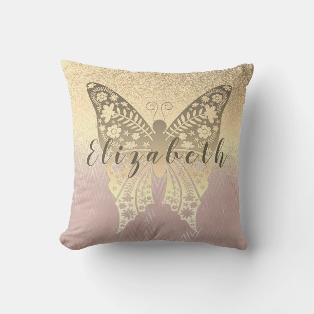 Modern Girly Glitter Rose Gold Cushion (Front)