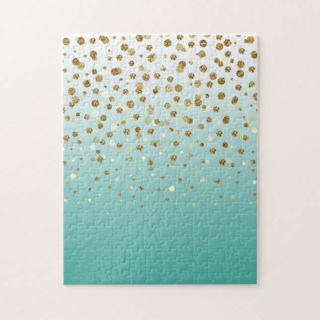 Modern Girly gold glitter confetti Blue Gradient  Jigsaw Puzzle (Vertical)