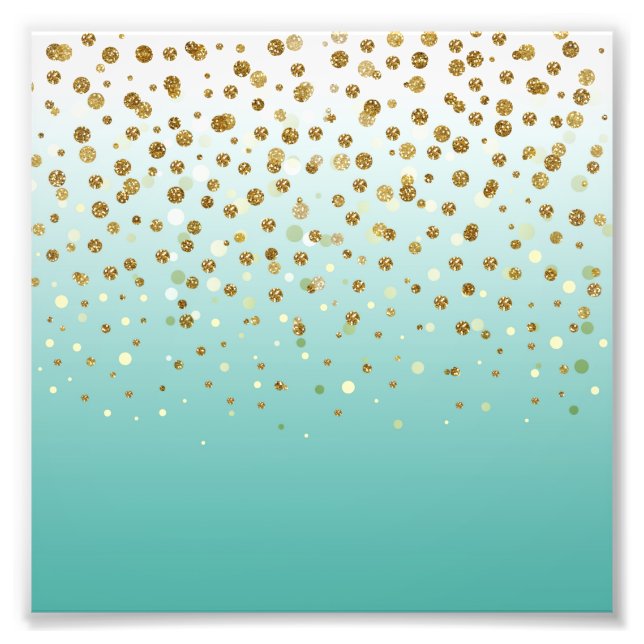 Modern Girly gold glitter confetti Blue Gradient  Photo Print (Front)