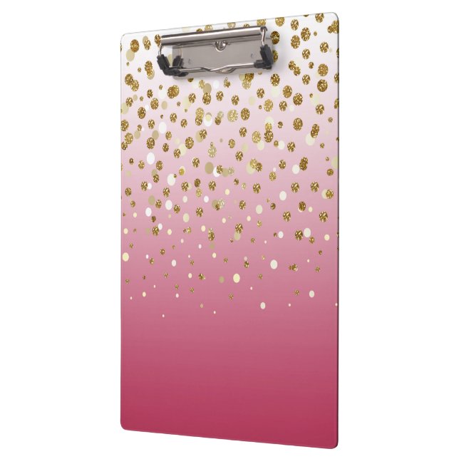Modern Girly gold glitter confetti Pink Gradient Clipboard (Left)
