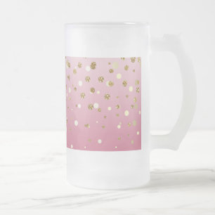 Modern Girly gold glitter confetti Pink Gradient Frosted Glass Beer Mug