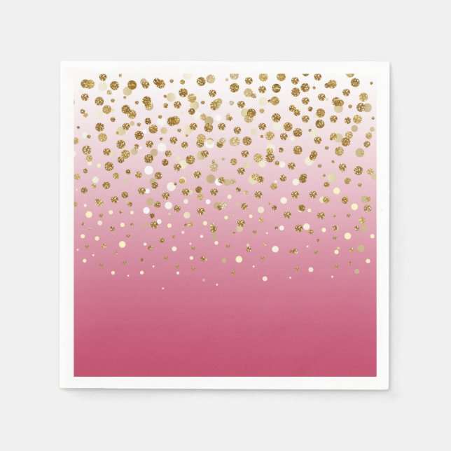 Modern Girly gold glitter confetti Pink Gradient Napkin (Front)