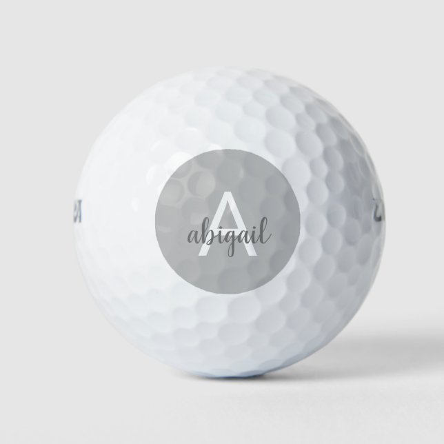 Modern Girly Grey Modern Monogram Name Golf Balls (Front)