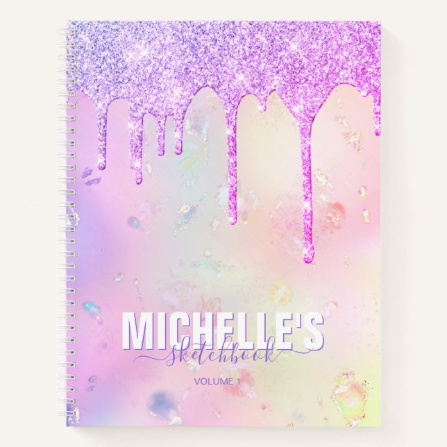 Modern Girly Holographic Elegant Trendy Sketchbook Notebook (Front)