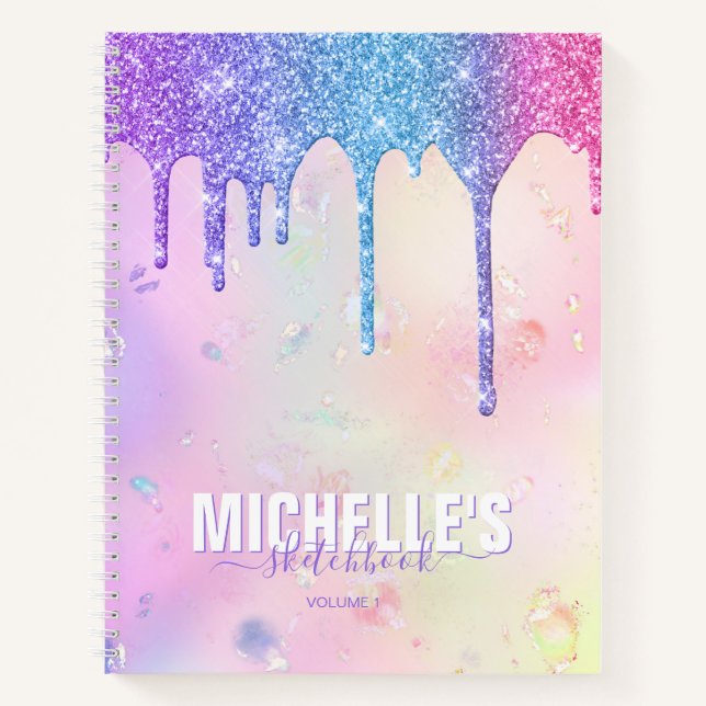 Modern Girly Holographic Elegant Trendy Sketchbook Notebook (Front)