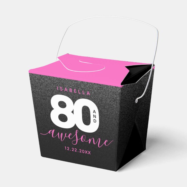 Modern Girly Hot Pink 80 and Awesome Favour Box (Front Side)