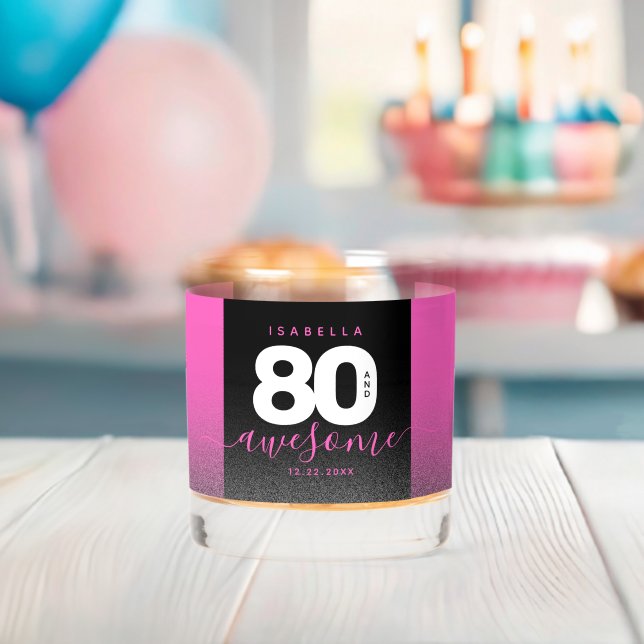 Modern Girly Hot Pink 80 and Awesome Whiskey Glass (Insitu (Baby Shower))