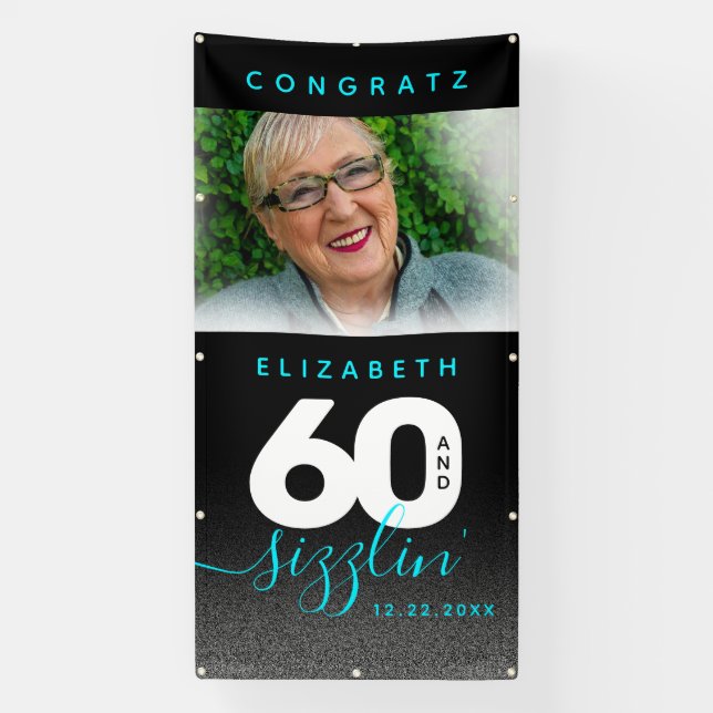 Modern Girly Ice Blue 60 and Sizzling Banner (Vertical)