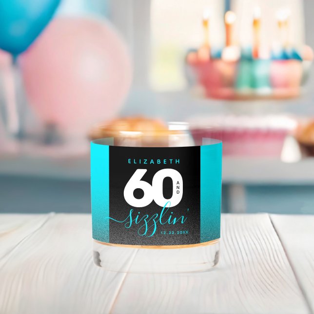 Modern Girly Ice Blue Glitter 60 and Sizzling Whiskey Glass (Insitu (Baby Shower))