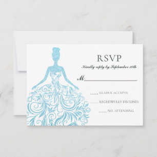 Modern Girly Light Blue Glitter Sparkle Glam Dress RSVP Card
