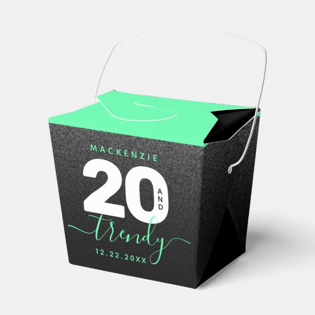 Modern Girly Mint Green 20 and Trendy Favour Box (Front Side)