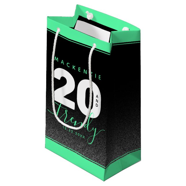 Modern Girly Mint Green 20 and Trendy Small Gift Bag (Front Angled)