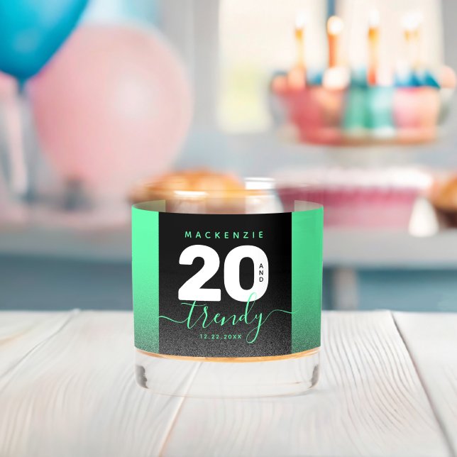 Modern Girly Mint Green 20 and Trendy Whiskey Glass (Insitu (Baby Shower))