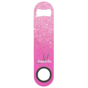 Modern girly monogram bright pink glitter ombre