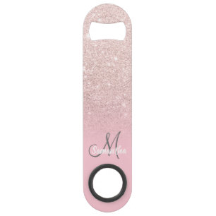 Modern girly monogram candy pink glitter ombre