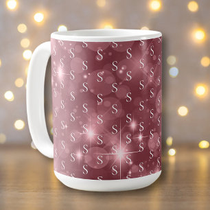 Modern Girly Monogram Dusky Rose Sparkle Coffee Mug