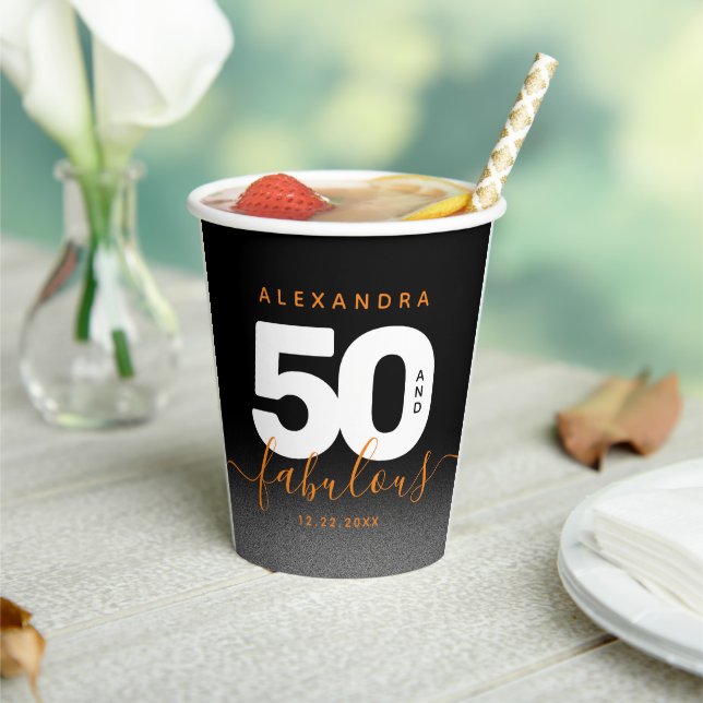 Modern Girly Orange 50 and Fabulous Paper Cups (Insitu)