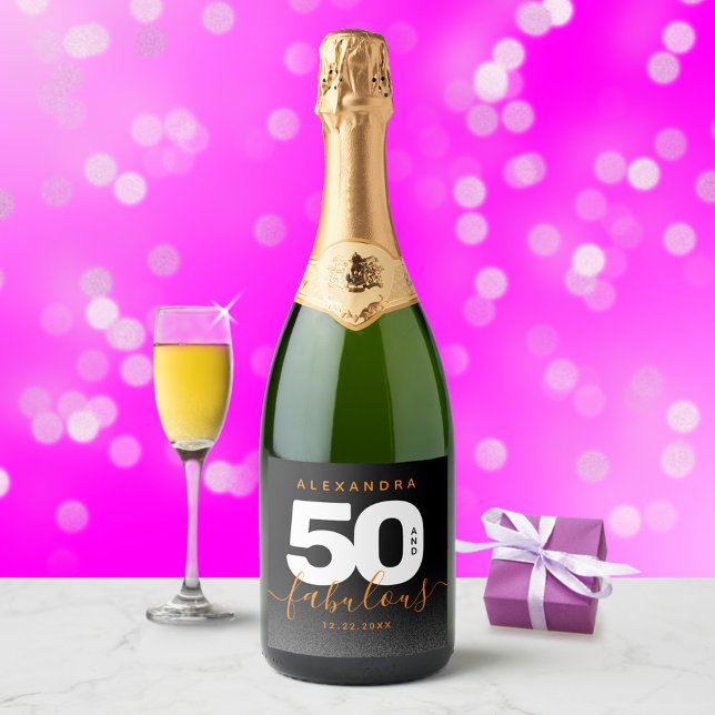 Modern Girly Orange 50 and Fabulous Sparkling Wine Label (Creator Uploaded)