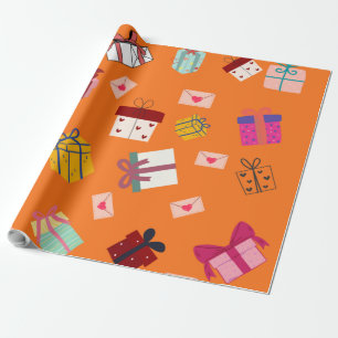 Modern girly orange birthday wrapping paper