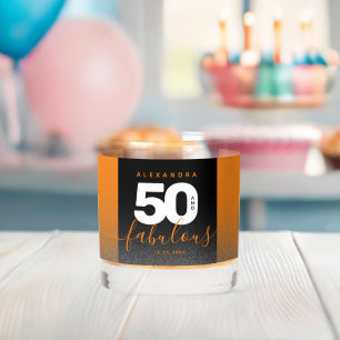 Modern Girly Orange Glitter 50 and Fabulous Whiskey Glass