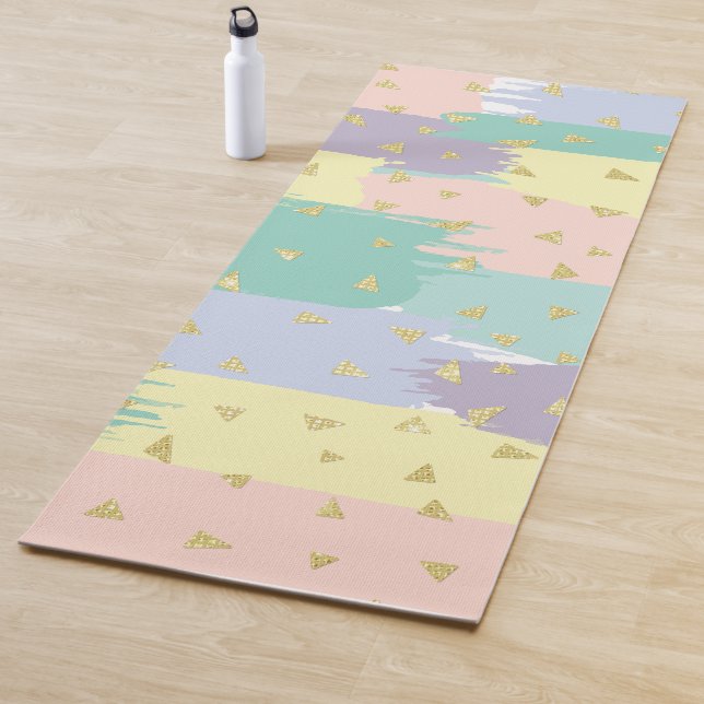Modern Girly Pastel Brushstrokes Gold Geo Yoga Mat (In Situ)