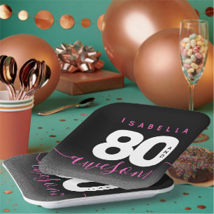 Modern Girly Pink 80 and Awesome Paper Plate
