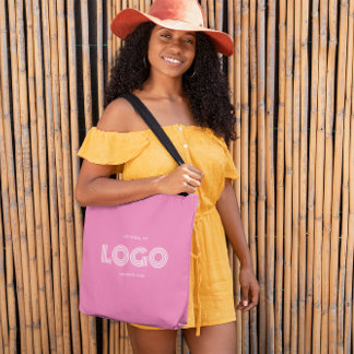Modern Girly Pink and White Rectangular Logo Tote Bag