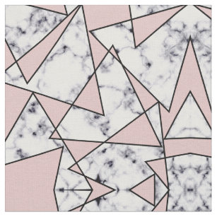 Modern Girly Pink Black White Marble Geometric Fabric