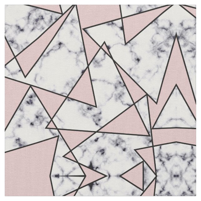 Modern Girly Pink Black White Marble Geometric Fabric (Close Up)